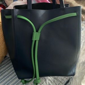 Navy genuine Italian leather purse with green leather tie from Mark & Graham